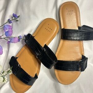 A New Day Black and Tan Double-Strap Sandals